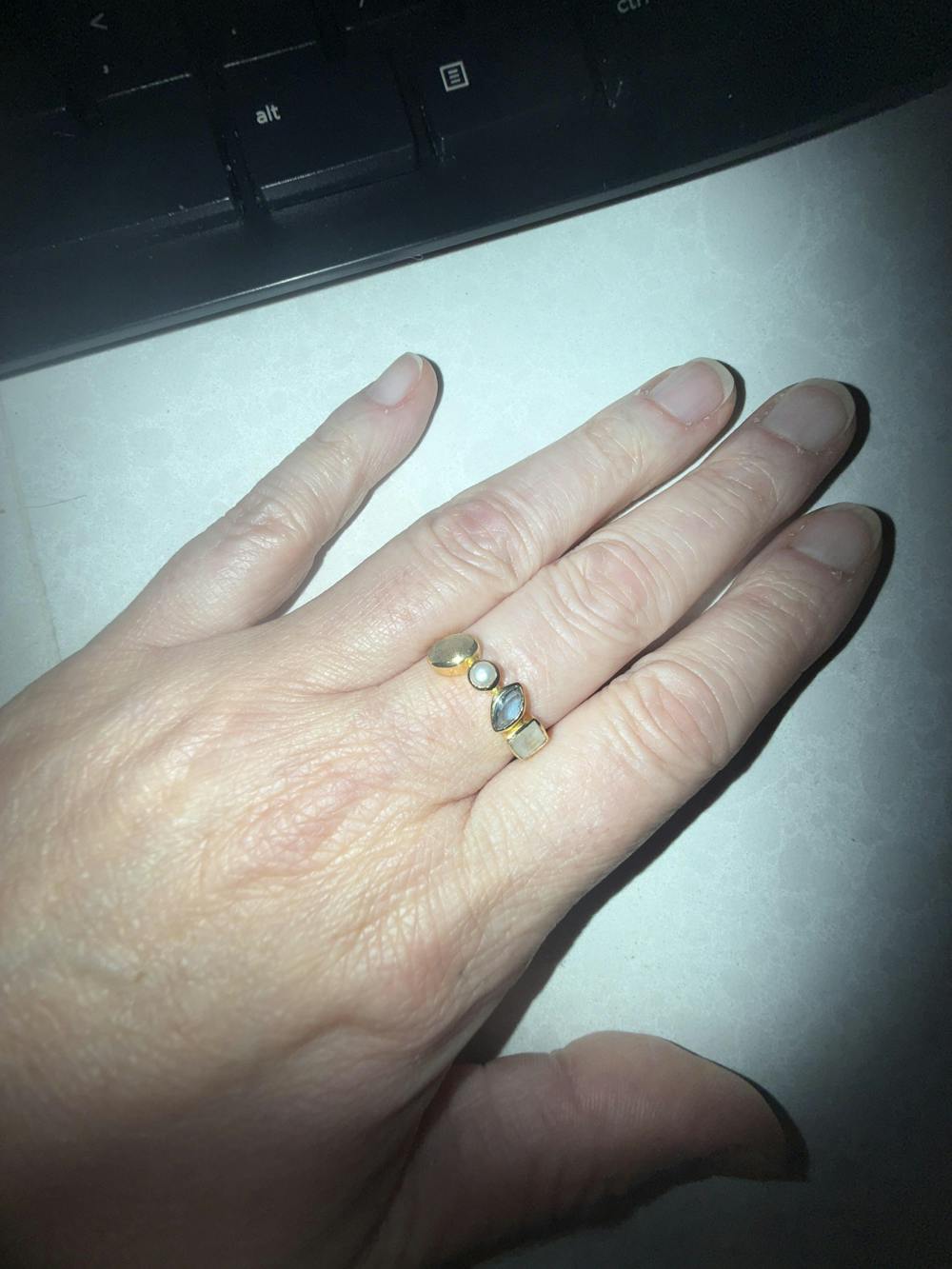 Brynn Ring * Labradorite, Pearl, Iolite hydro and Moonstone * Gold Plated * BJR286
