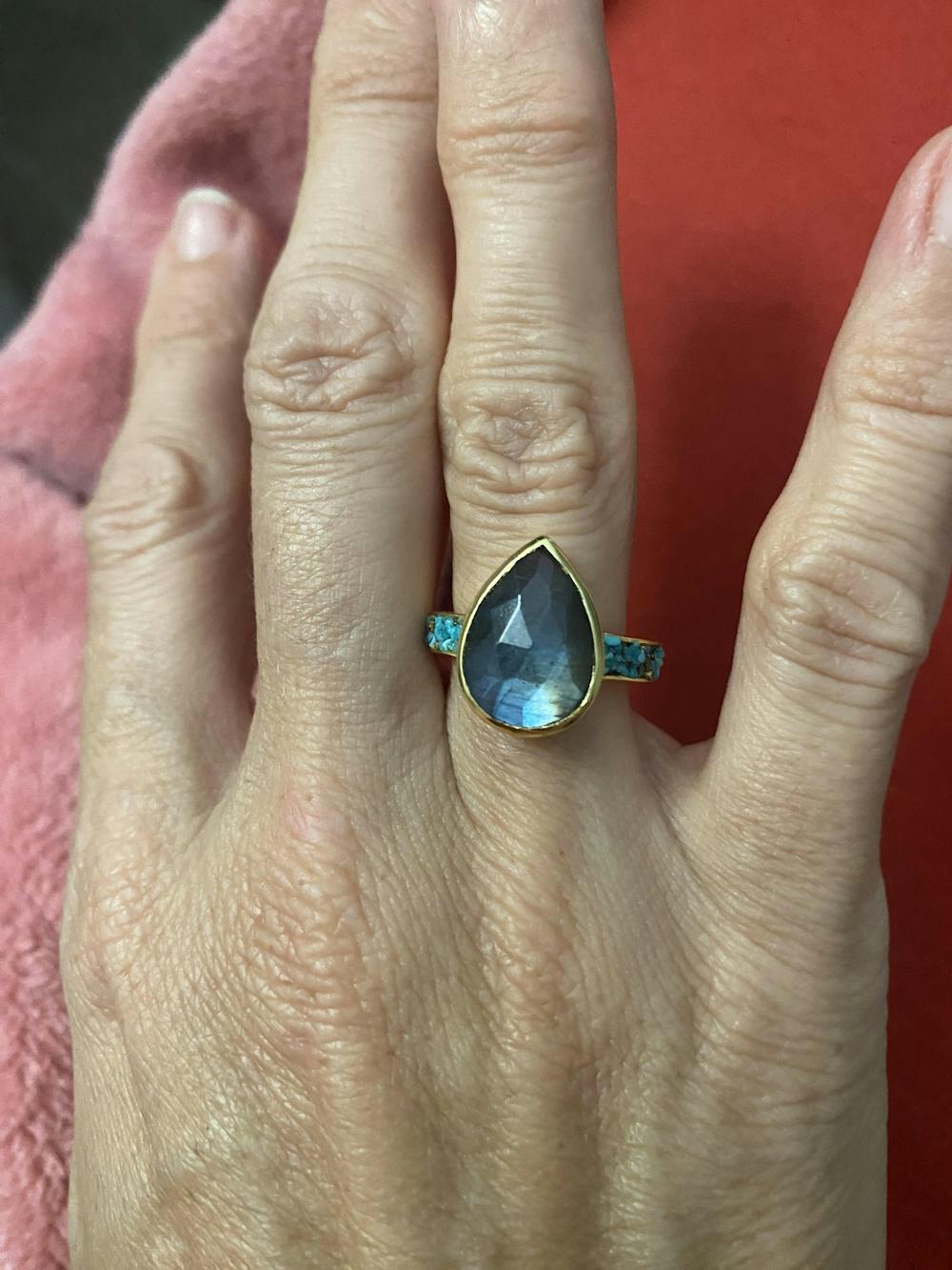 Rosana Ring * Labradorite & Turquoise * Gold Plated * BJR177