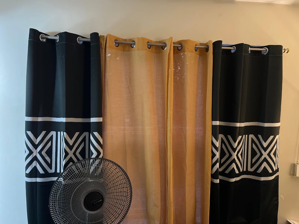 Blackout African Grommet Curtain Tribal Print Black and White (Two-Piece)