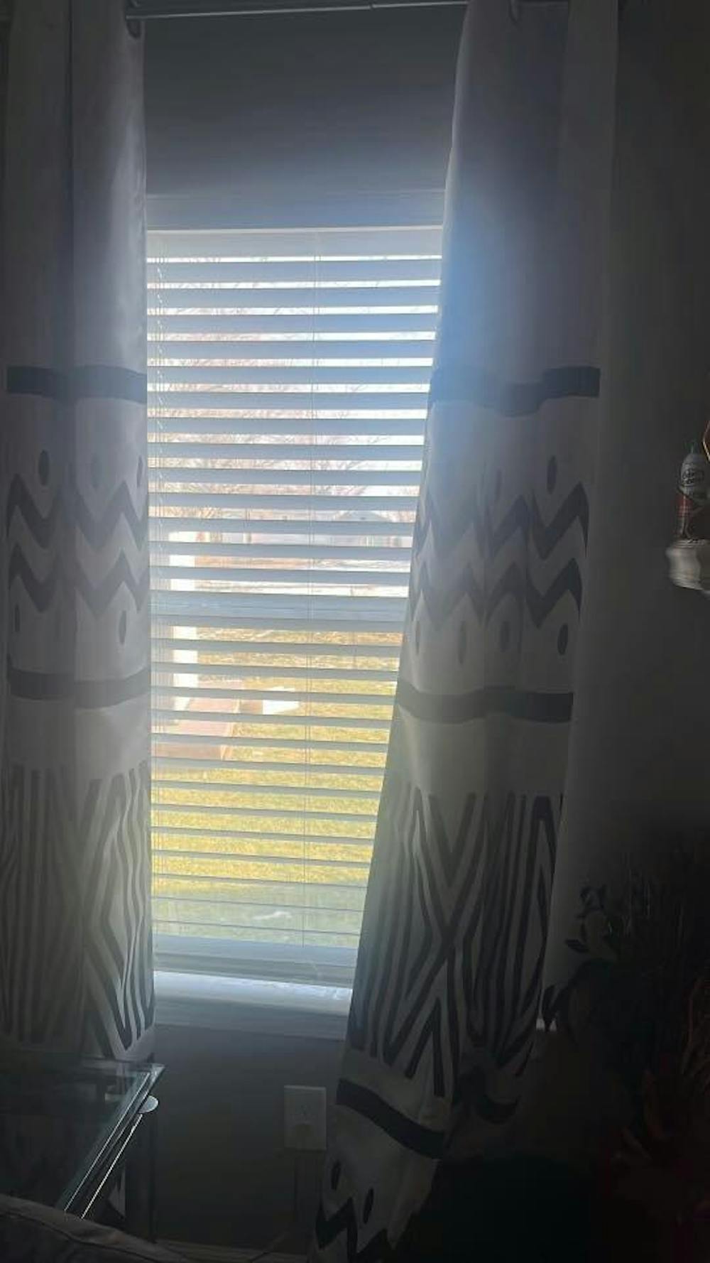 Mudcloth Curtain White with Black Stripe Eyelet (Two-Piece)