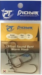 Pioneer Offset Round Bent Worm Hooks, Size: 1/0-4/0
