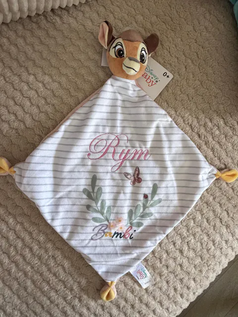 Doudou Disney Bébé Bambi Floral Personnalisé | Mouchoir 21cm