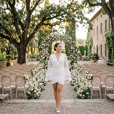 Short Mini Simple Beach Ruched Chiffon Bridal Gown Custom Made Long Flare Sleeves V Neck Above Knee Minimalist Wedding Dress