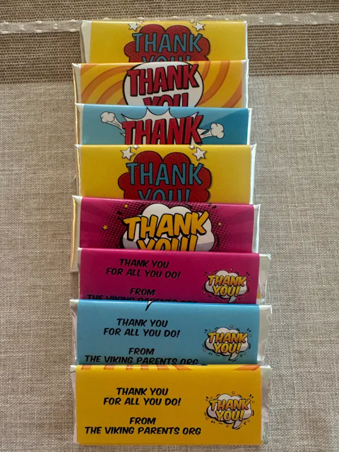 Assortment of 4 Styles of Thank You Comic Style Candy Bar Wrapper