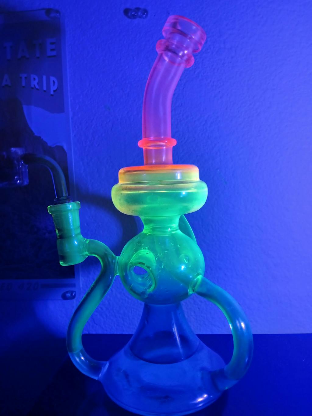 NEON RAINBOW RECYCLER BONG or RIG (uv reactive)