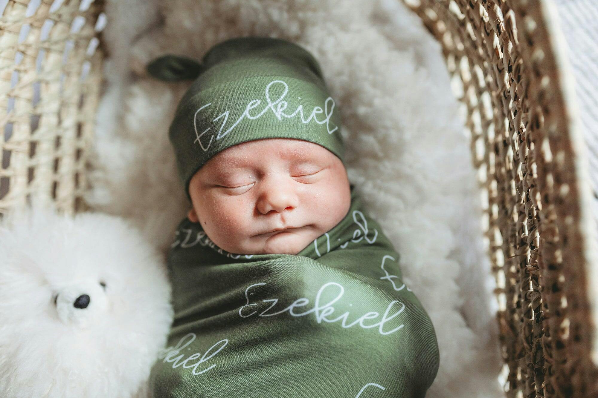 Personalized Baby Swaddle Blanket with Hat Blankets Custom Newborn