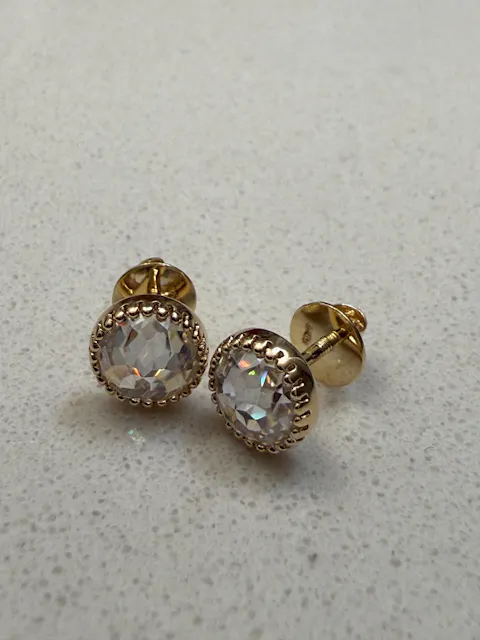 Round Rose Cut Moissanite Earrings In Milgrain Setting