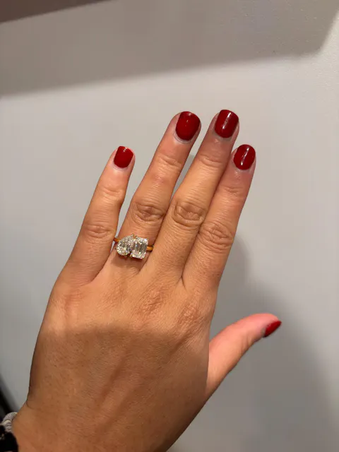 Pear and Emerald Cut Two Stone Engagement Ring