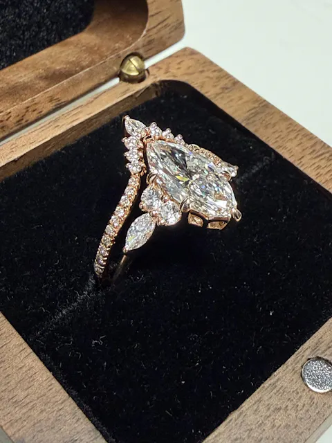 Side Stone Marquise Ring With Wedding Band