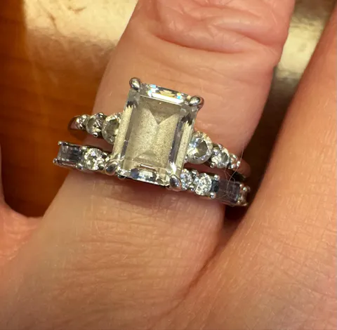 Blue Moissanite Baguette Cut Half Eternity Band