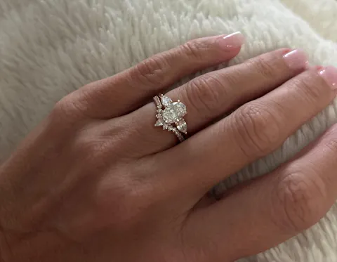 3 Stone Engagement Ring With Oval and Pear Cut Diamond