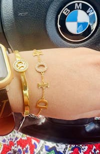 GOLD LV INITIAL CUFF BELT BANGLE