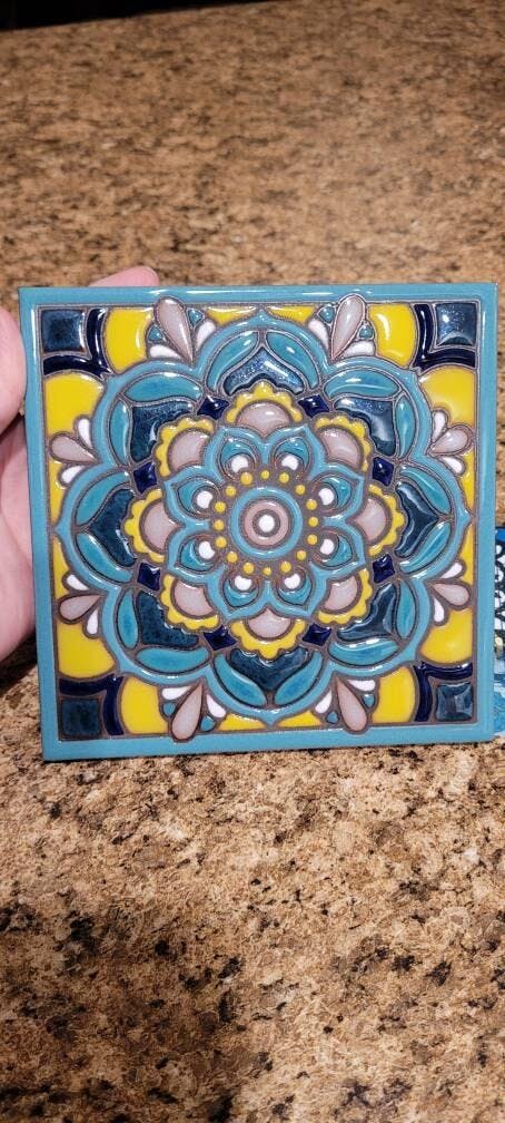 Traditional Mandala Ceramic Tile Trivet, Coaster Art Gift – Carly