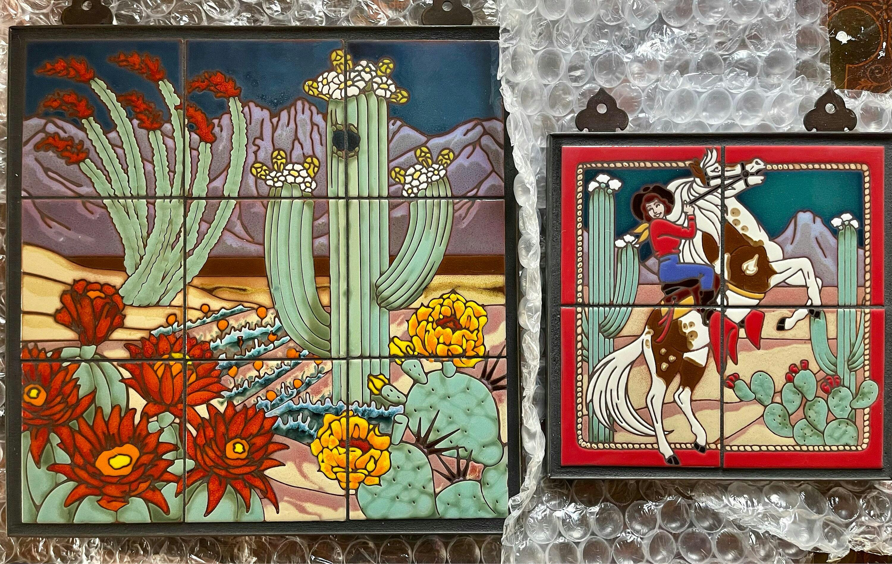 Desert Scene Southwest Wall Art | Colorful Cactus Decor | Framed