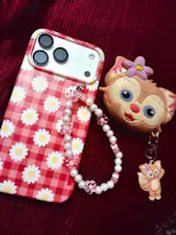 Pink Daisy check pattern Chain Case