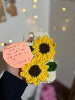 Handmade Sunflower Crochet Phone Case | Aesthetic Knitted Floral Cover