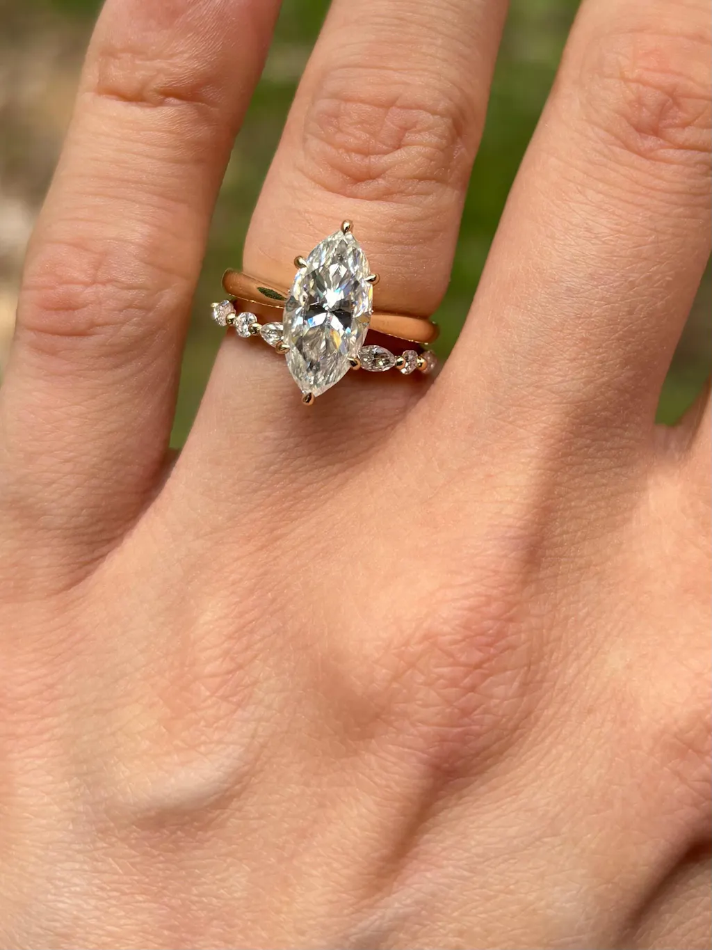 Solid Gold Solitaire Marquise Cut Moissanite Engagement Ring