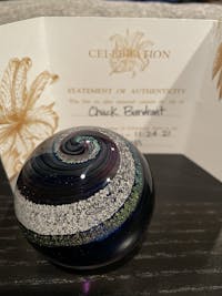 Hand Blown Glass Paperweight Orb With Cremation Ash | Night Fall