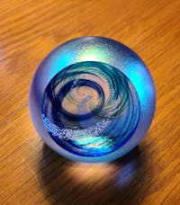 Hand Blown Glass Paperweight Orb With Cremation Ash | Sapphire Swell Window Globe