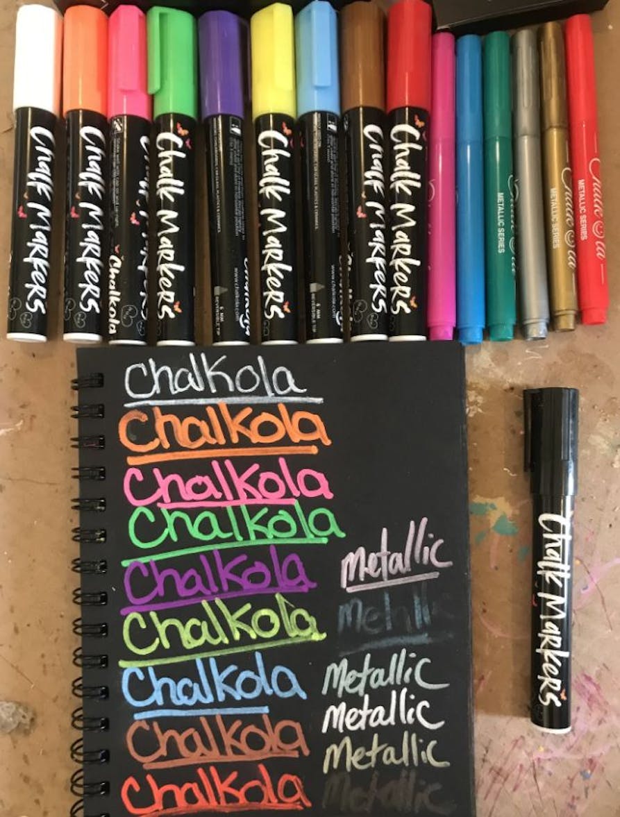 Liquid Chalk Markers & Metallic Colors by Chalkola - Pack of 16 Chalk Pens  - For
