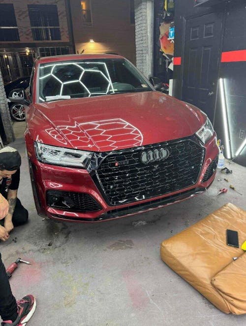 For Audi A6 / A6 Sline / S6 C7 2015-2018 RS6 Quattro Style Black Grill Honeycomb Mesh Front Bumper Grille With Black Ring Emblem