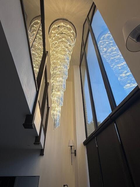 Long Black Crystal Loft Chandelier