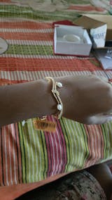 Elegant Curved Pearl Drop Bangle