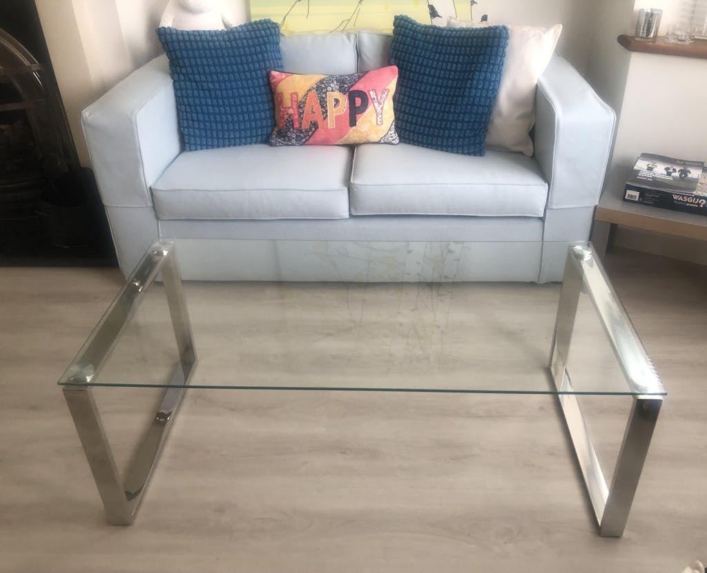 Clear Glass Coffee Table with Mirrored Finish Chrome Legs