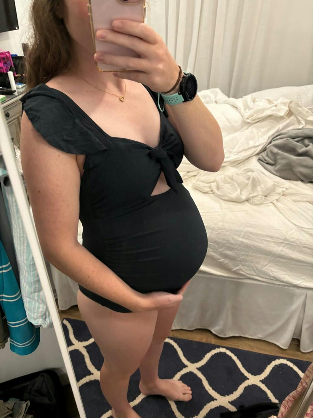 Ruffle Ribbed Pregnancy Push Up One Piece Swimsuit