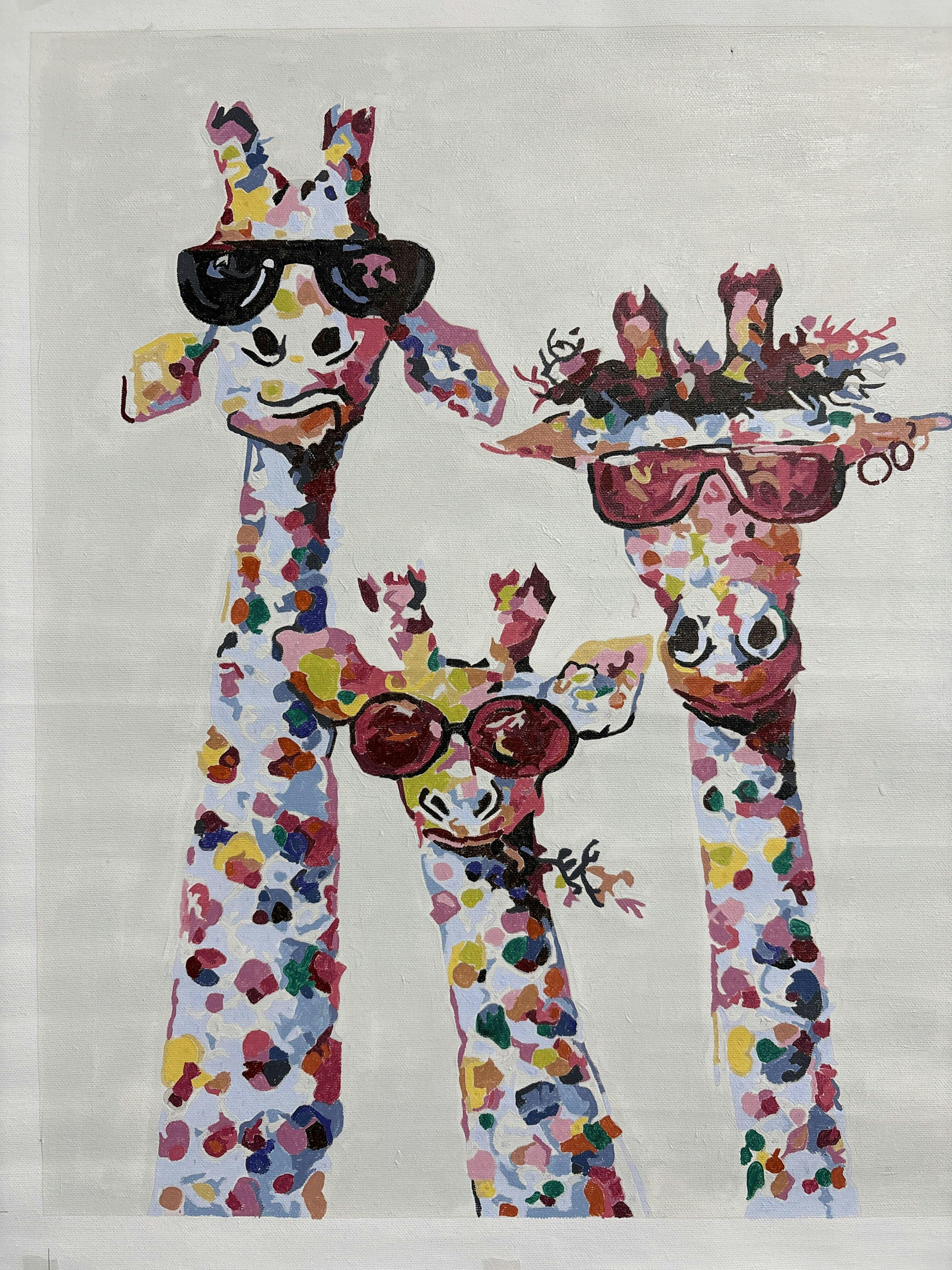 カラフルな抽象的なキリンの家族 - 数字で塗り絵 – Cheerful painting