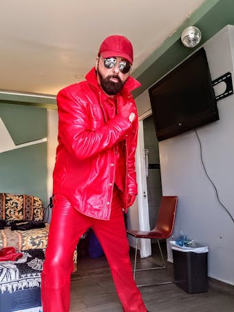 Mens Red Leather Jeans