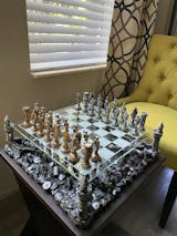 17" Medieval Fantasy Chess Game Set w/ 3D Castle Platform Metal Pewter  3" King