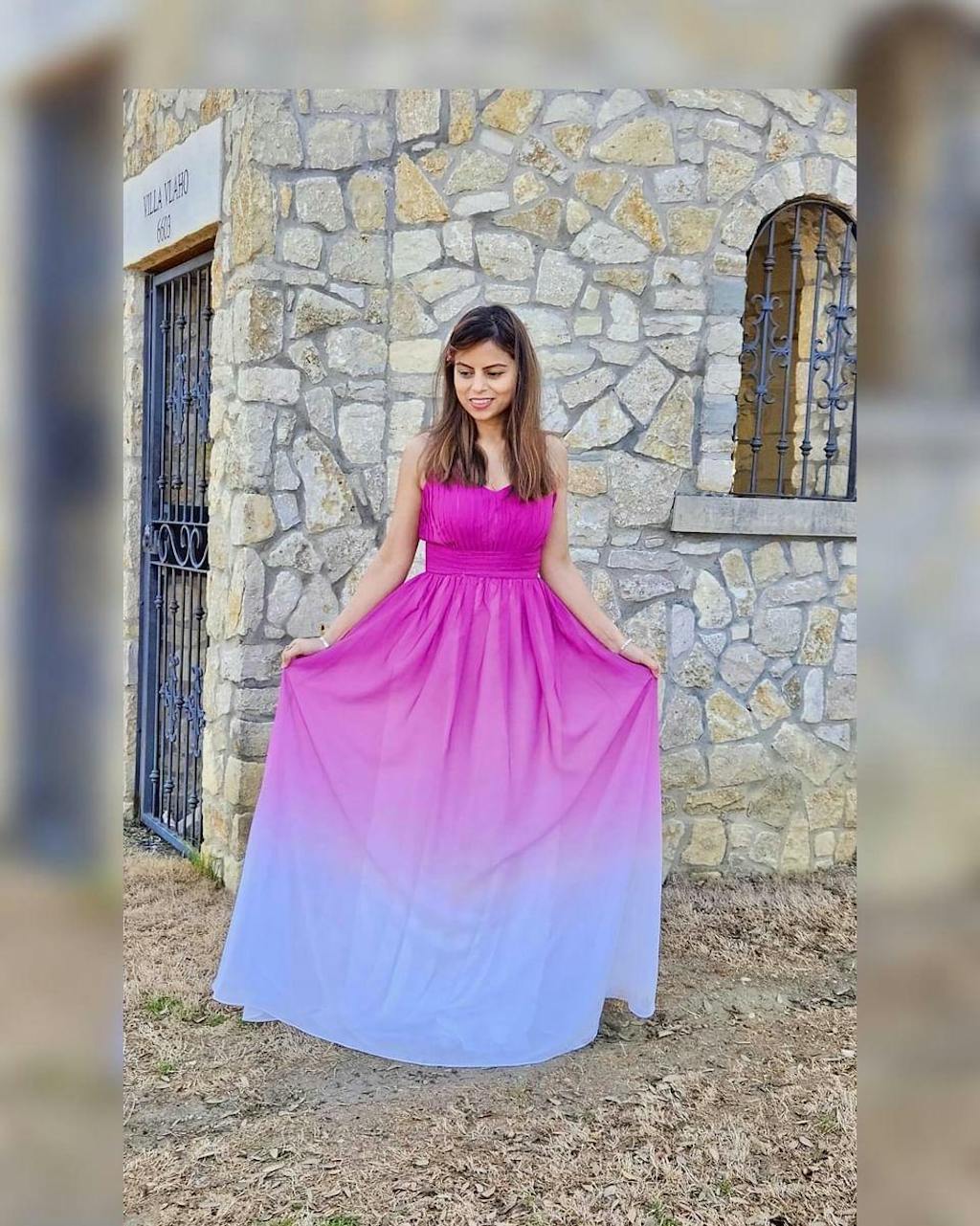 Elegant V Neck Spaghetti Straps A-line Chiffon Long Ombre Bridesmaid Dresses Online