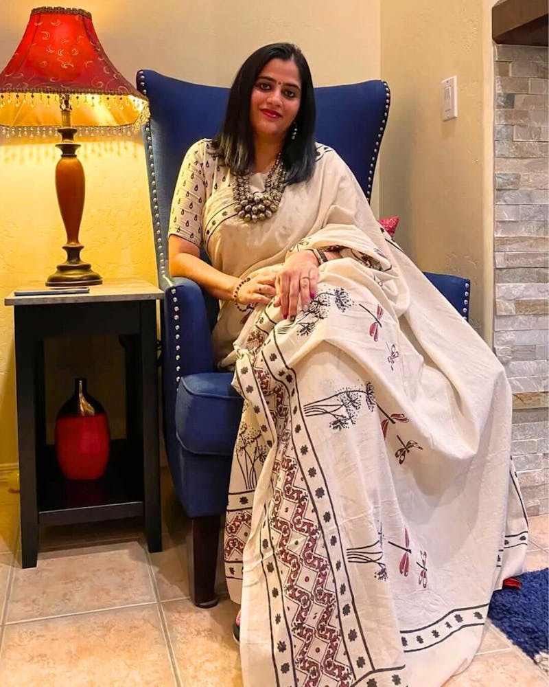 Dragonfly Garden Handblockprinted Cotton Saree