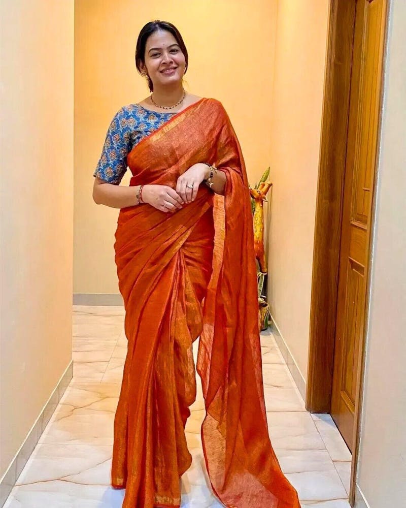 Inaayat Pink Handwoven Linen Saree-Melting Moon