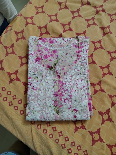 Fatima Pure Mulmul Chikankari  Handwork Kurti - Pink Colour