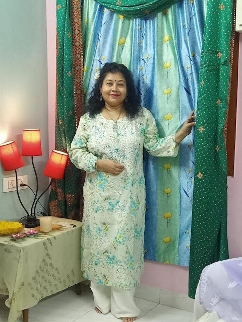 Fatima Pure Mulmul Chikankari  Handwork Kurti - Sea Green Colour