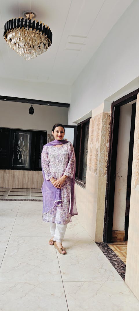 Yasmin Pure Mulmul Chikankari Handwork Kurti - Purple Colour