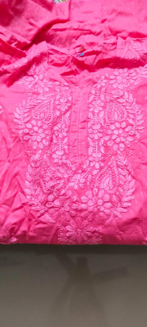 Vani Dobby Cotton Chikankari Kurti - Gazri Colour