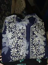 Suhana Khan Inspired Pure Mulmul Chikankari Kurti- Navy Blue Colour