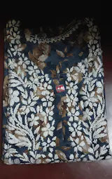 Sana Pure Mulmul Chikankari Handwork Kurti - Dark Blue  Colour