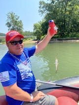 Chill-N-Reel Fishing Can Cooler with Hand Line Reel Attached, Hard Shell  Drink Holder Fits Any Standard Insulator Sleeve or Coozie