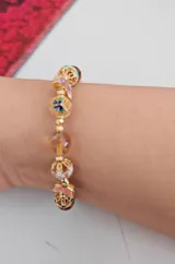 Gold Plated Silver Dragonfly Butterfly Embroidery Ball Citrine Beaded Bracelet