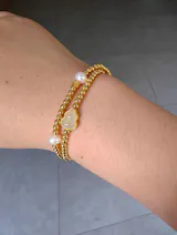 Gold Plated Silver Pearl Hetian Jade Calabash Gourd Layered Bracelet