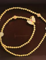 Gold Plated Silver Pearl Hetian Jade Butterfly Layered Bracelet