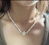 Gold Plated Silver Pearl Camellia Double Layer Jewelry Set