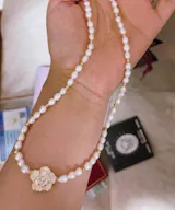 Gold Plated Silver Pearl Camellia Double Layer Jewelry Set