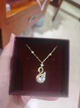 Gold Plated Silver Pearl Zircon Golden Swan Necklace Earrings