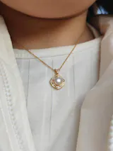 Gold Plated Silver Zircon Pearl Geometric Square Necklace