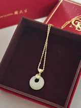 Gold Plated Silver Hetian Jade Blessing Ping An Buckle Necklace